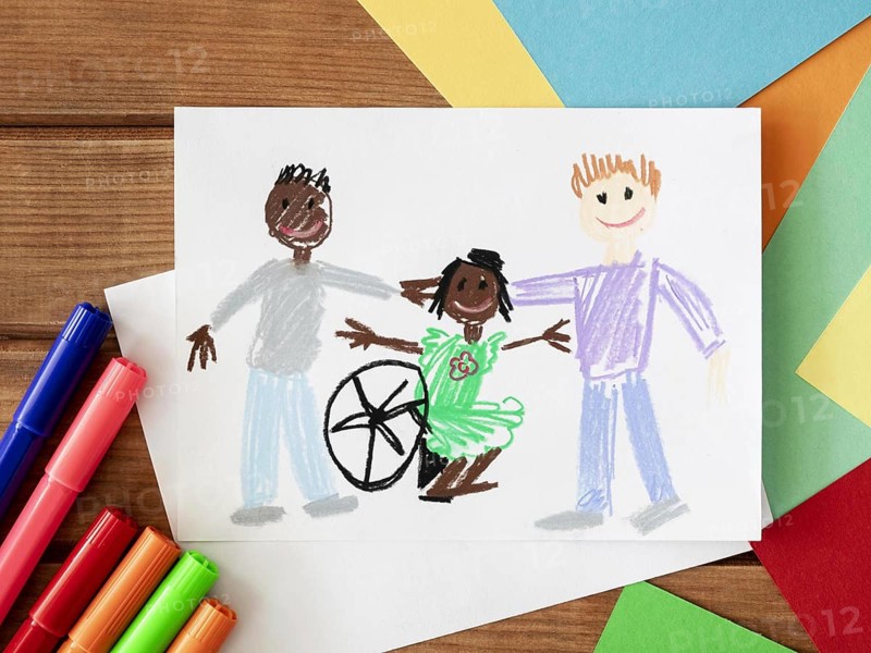 Hand drawn disabled child friends