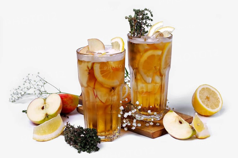 Apple and orange cocktail with beer and ingredients