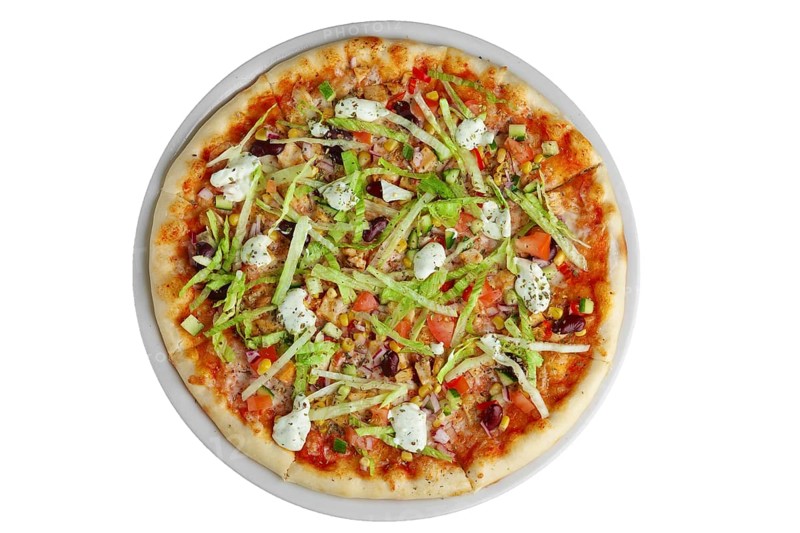 Top view of vegetarian pizza with corn