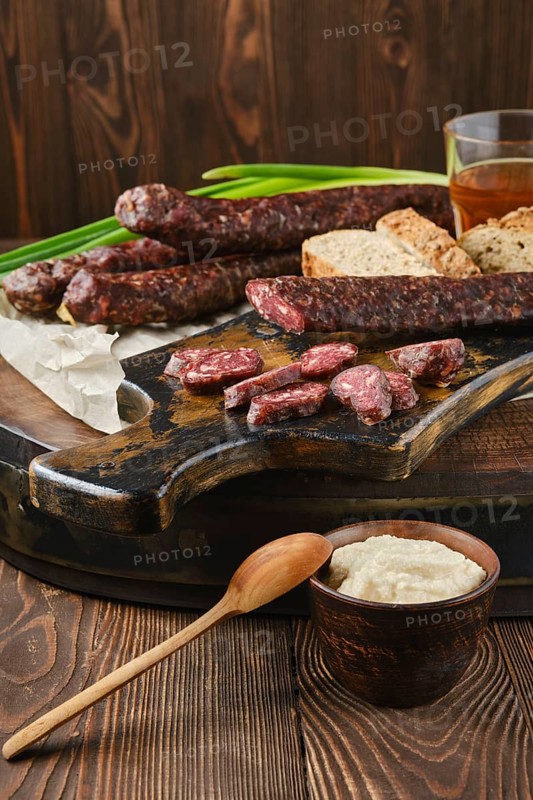 Dried sausage made of venison and turkey spicy meat