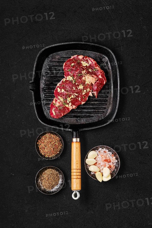 Preparation of ribeye steak in cast iron skillet