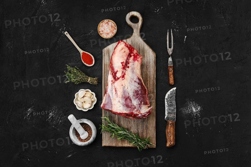 Overhead view of raw beef shank