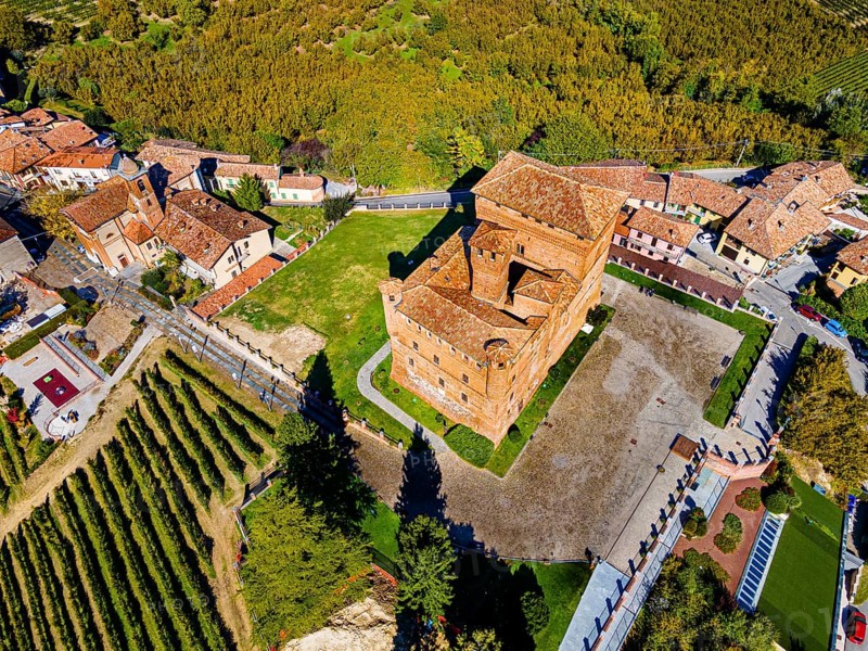 Aerials of the wineyards around Castle of Grinzane Cavour