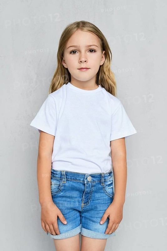 Little child girl in white t-shirt