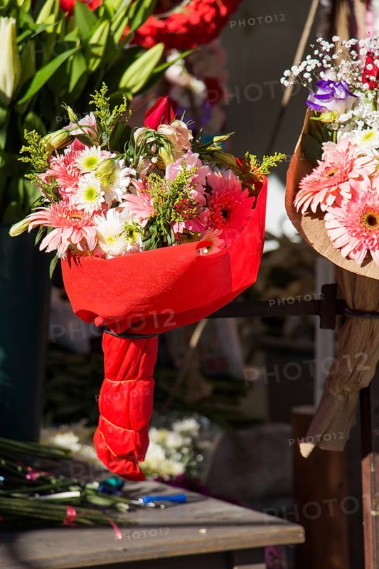 Beautiful bouquet of flowers at the street flower vendor