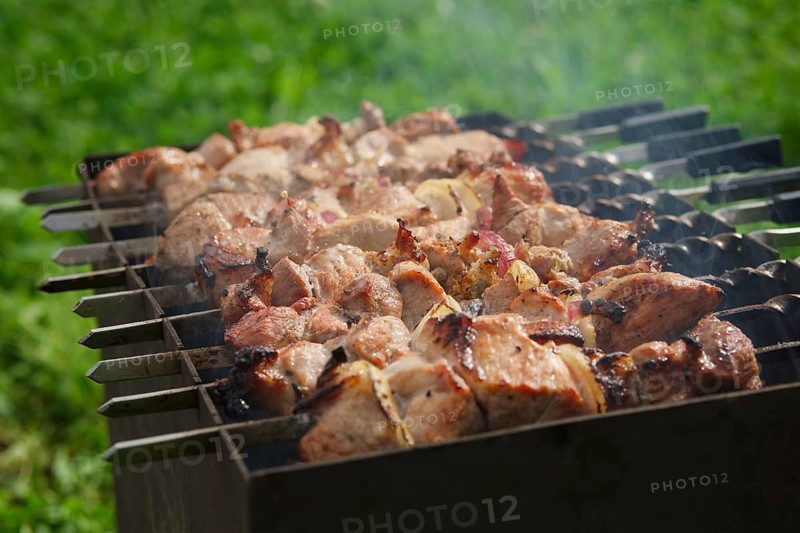 Process of cooking shashlik from pickled meat outdoor