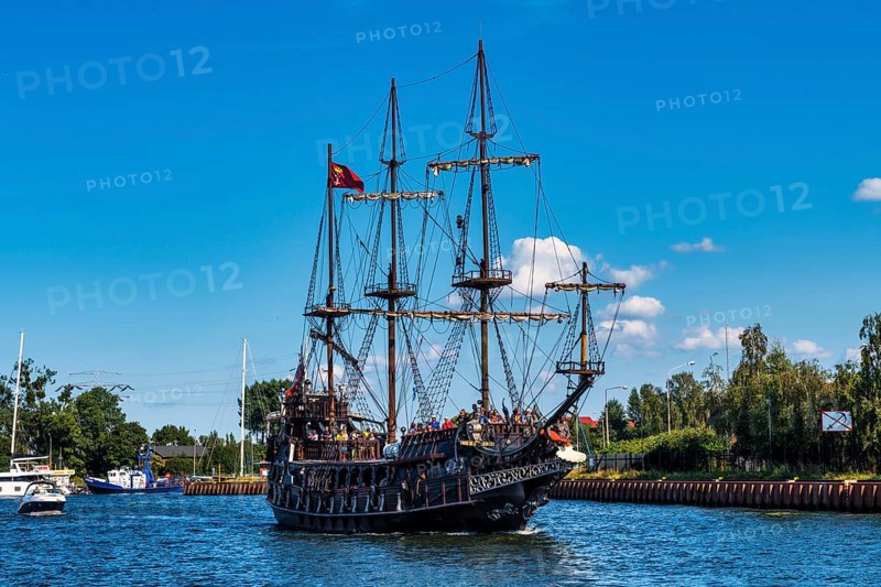 Tourist pirate ship in the harbour of Gdansk. Poland