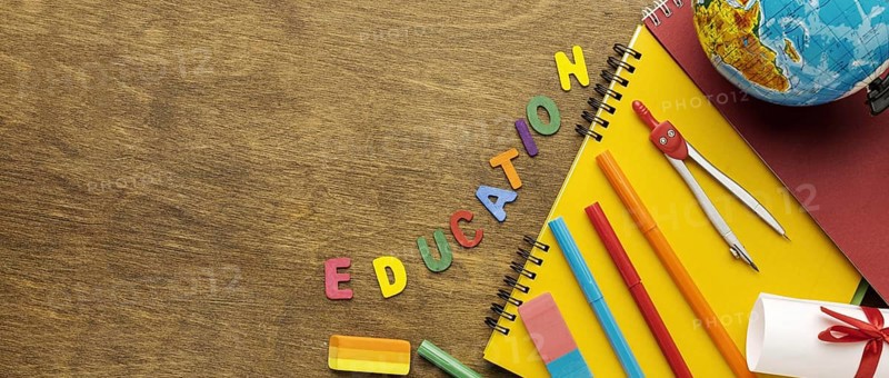 Top view of notebook with school supplies. Resolution and high quality beautiful photo