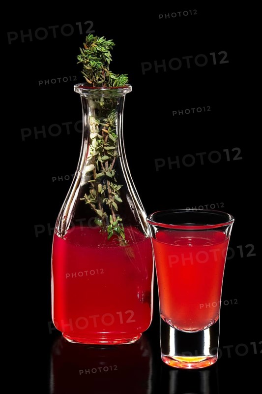 Fresh cranberry juice as ingredient for vodka cocktail isolated on black