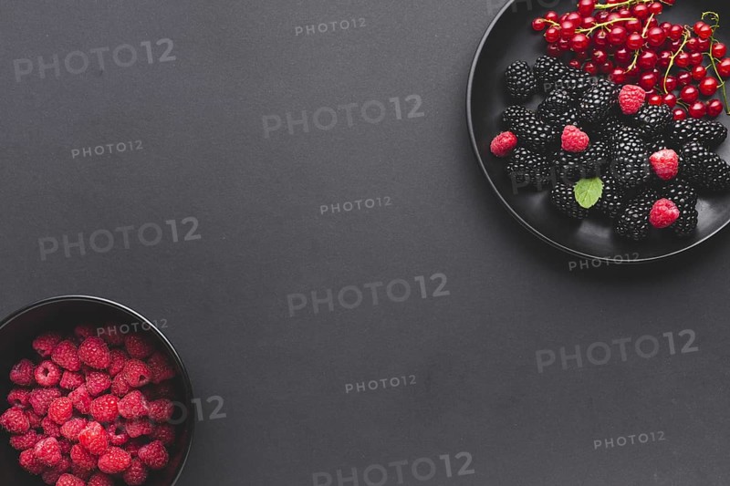 Flat lay plate bowl fresh berries