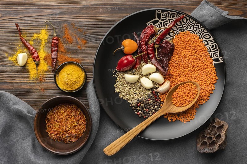 Top view indian spices plate. Resolution and high quality beautiful photo