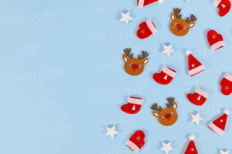 Christmas flat lay with felt reindeers