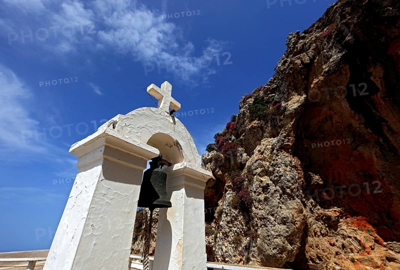 Bell tower of the monastery in the mountains near the coastal road to Agios Nikolaos