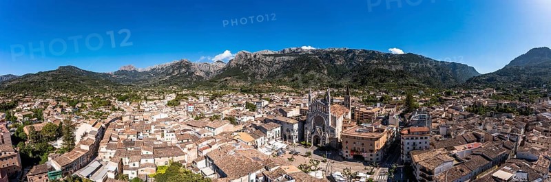 Helicopter view of the old town of Soller