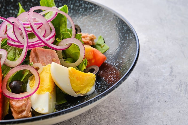 Closeup view of salad with lettuce
