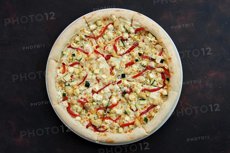 Close up view of pizza with chicken
