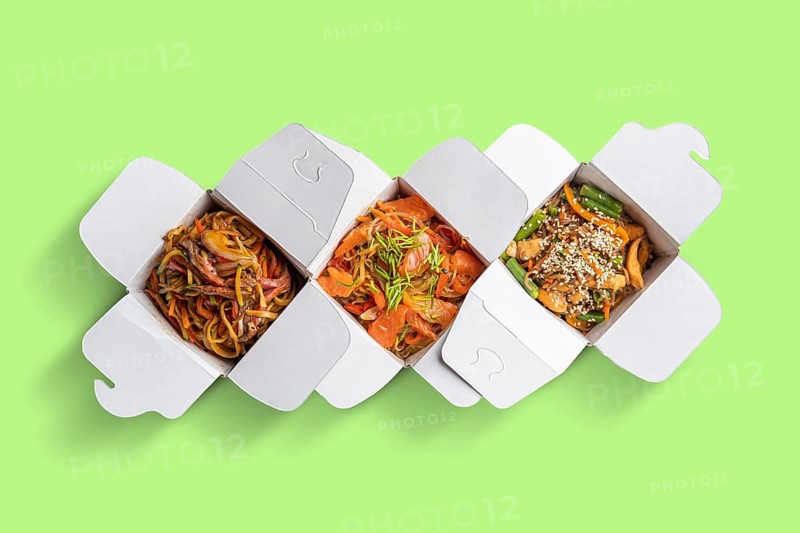 Variety of noodle in take away cardboard box