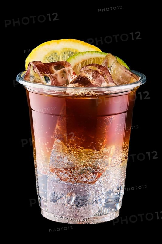 Espresso tonic in take away cup isolated on black background