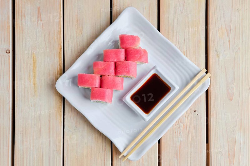 Top view of rolls with tuna