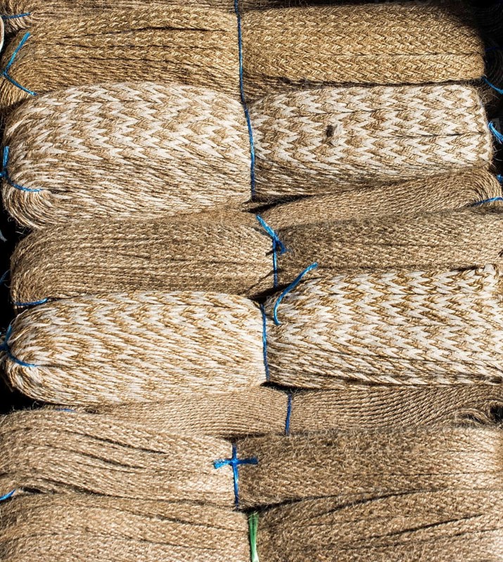 Bundle of linen rope in a market place