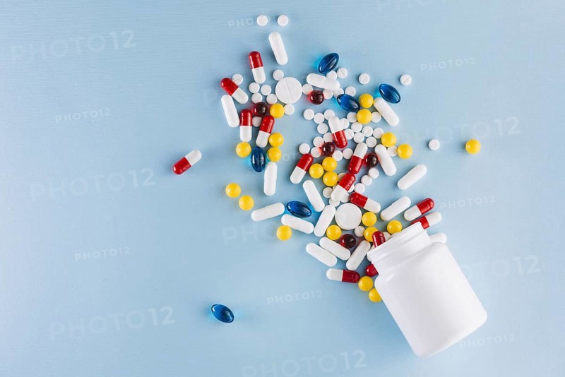 Colorful pills plastic bottle