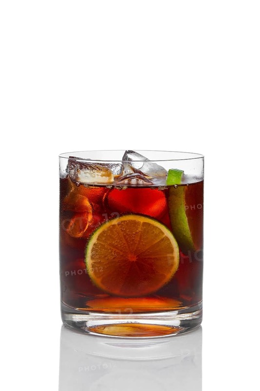 Cocktail with rum and cola with ice