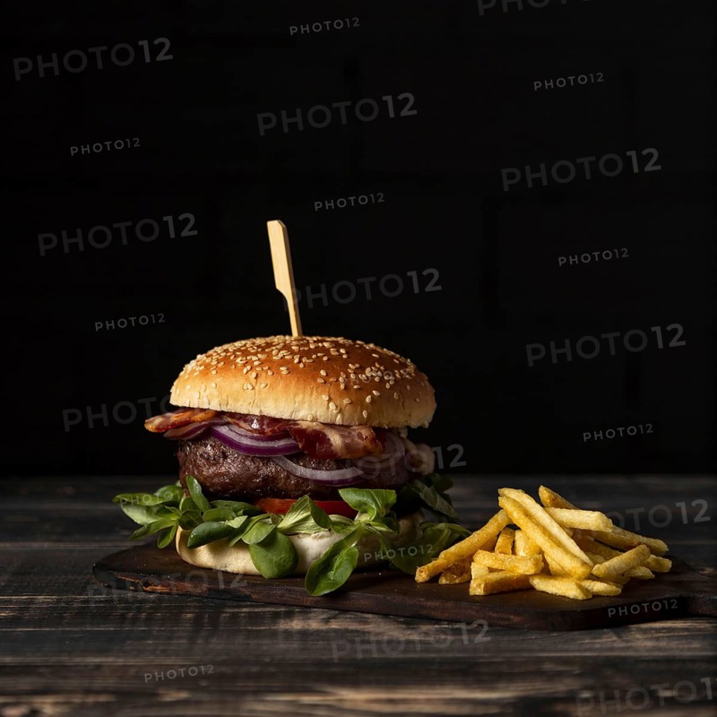 Front view burger fries table