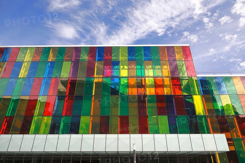 Colorful windows of the Palais des congres de Montreal