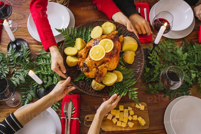 Top view christmas dinner with turkey. Resolution and high quality beautiful photo