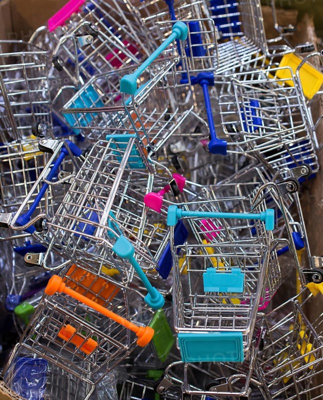 Set of model shopping cart of various colors