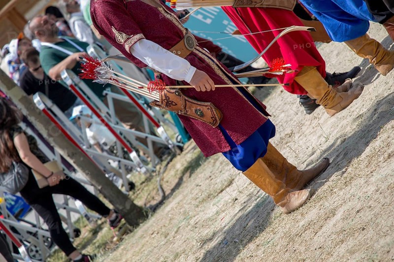 Old style wooden arrows in the case of an archer