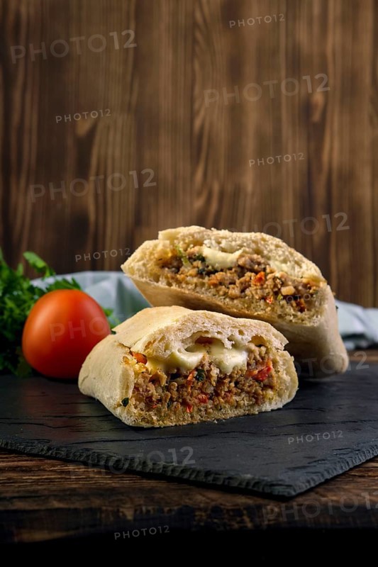 Spicy ciabatta stuffed with fried beef mince