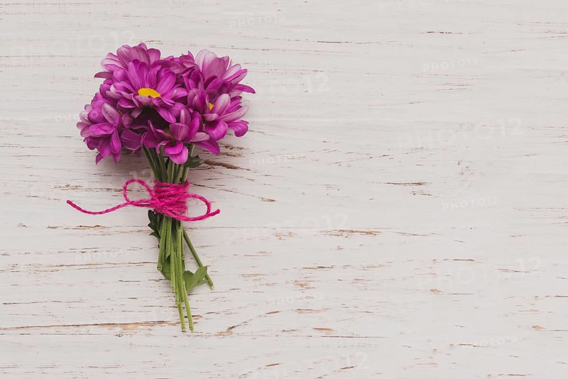 Purple flowers tied white wooden surface. Resolution and high quality beautiful photo