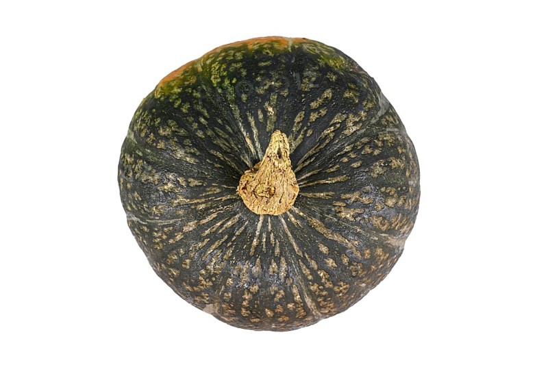 Top view of green Kabocha Hokkaido squash on white background