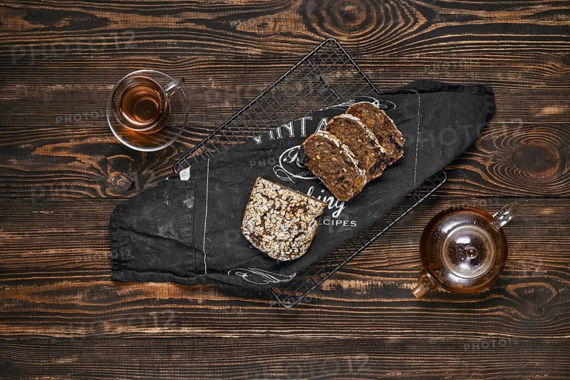 Overhead view of artisan rye bread with dried apricots