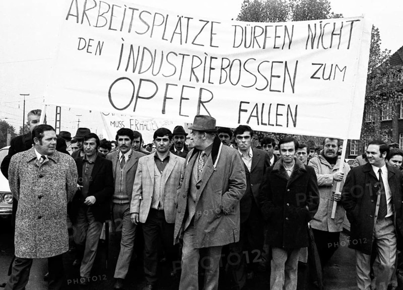 Employees of the Duesseldorf -Reisholz steel and tube works demonstrated on 6 November 1973 in Langenfeld-Immigrath against the loss of jobs