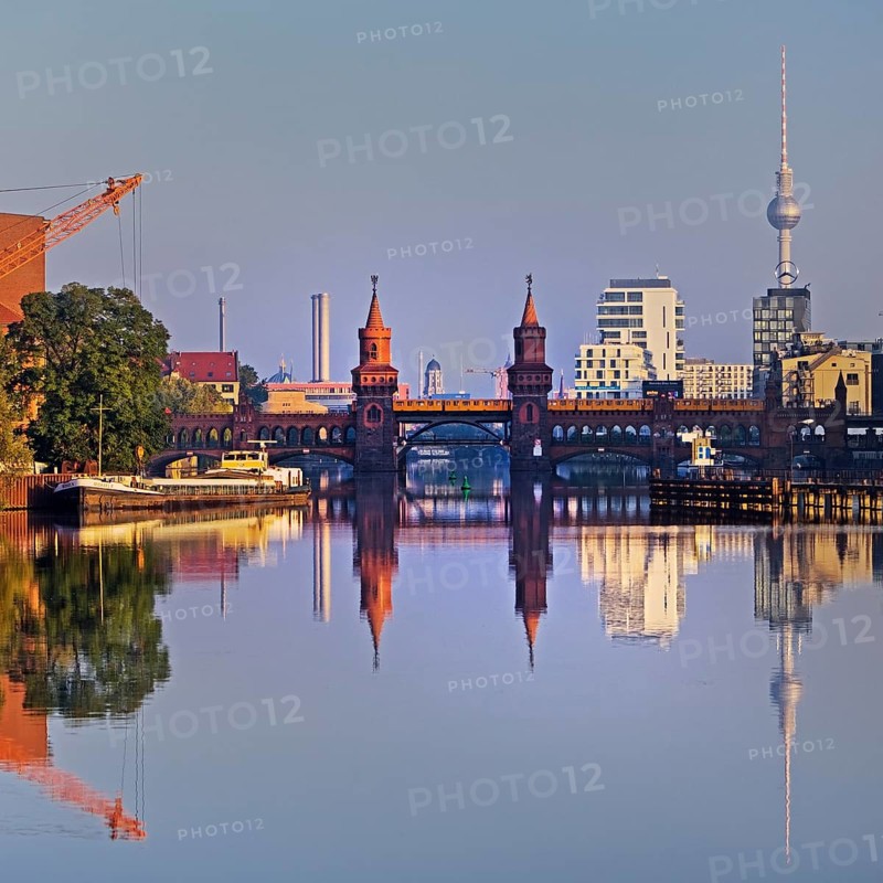Spree in the early morning with Oberbaum Bridge and TV Tower