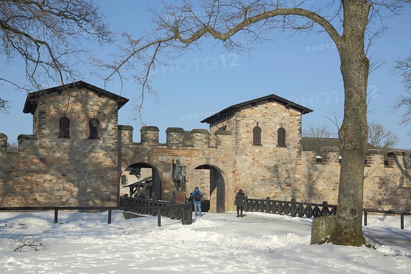 UNESCO Roman Fort Saalburg in winter with snow