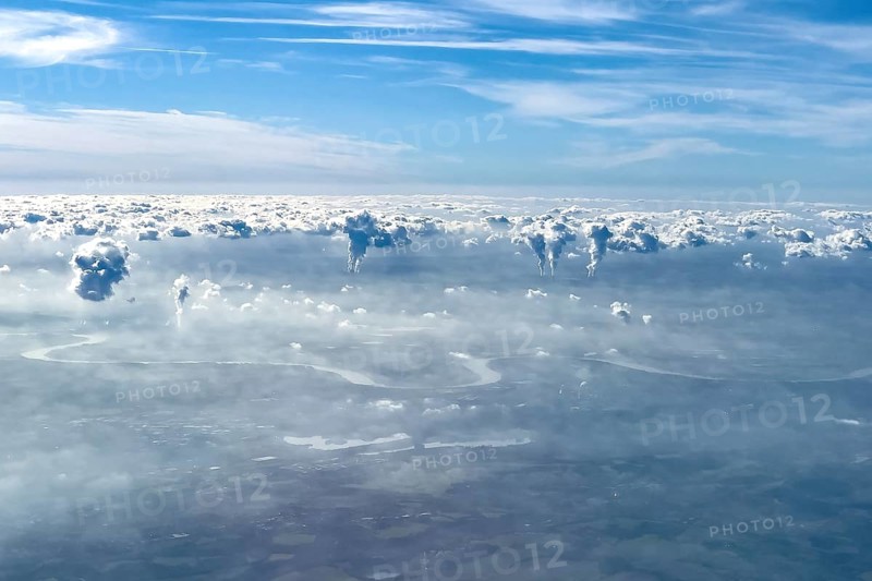 View of in the middle vertical emission of power plants of energy provider at left Lower Rhine