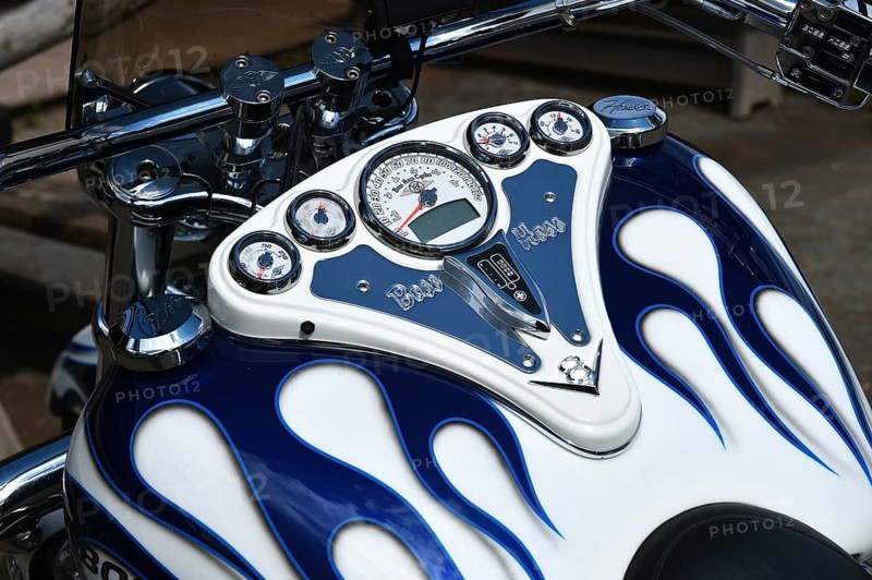 Fittings on motorbike tank of a Boss Hoss