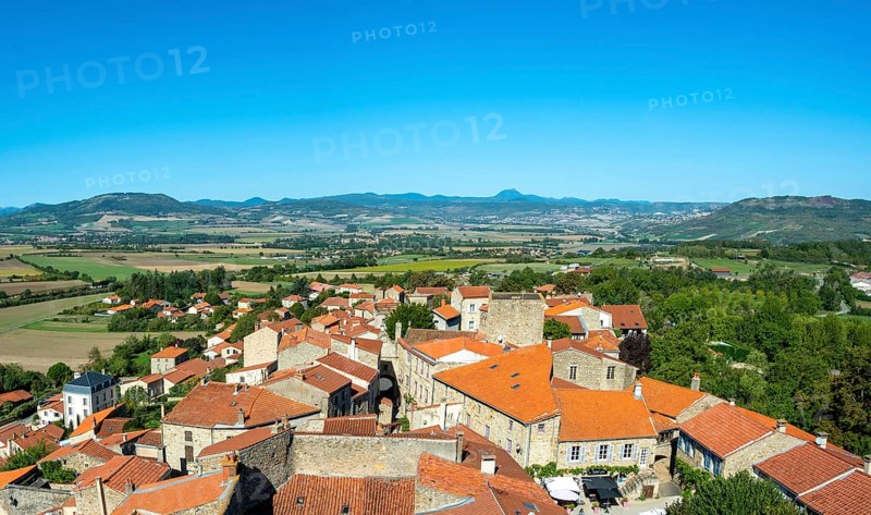View on the Auvergne volcanoes from the tower of Montpeyroux labelled Les Plus Beaux Villages de France