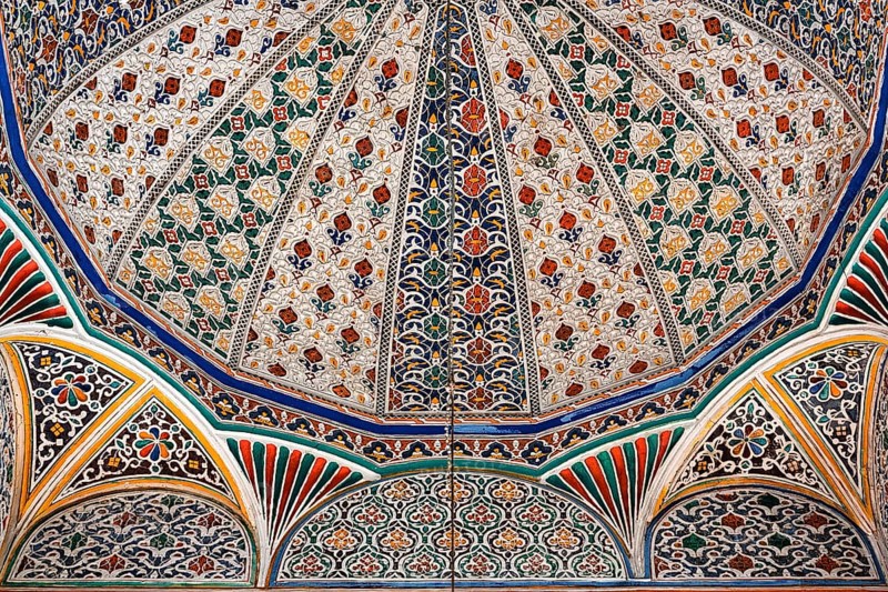 Dome of coloured mosaics in the entrance area
