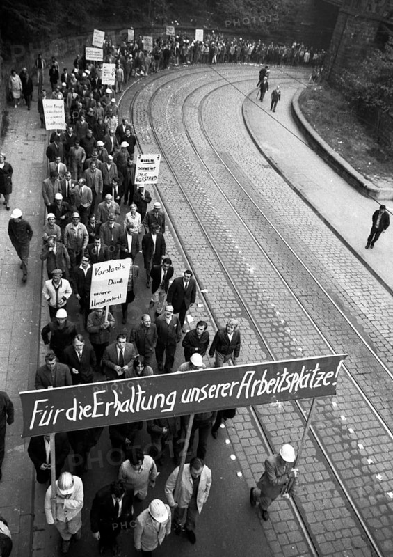 4000 workers of the steelworks Suedwestfalen AG took to the streets in Hagen on 4 October 1971 to protest for their jobs