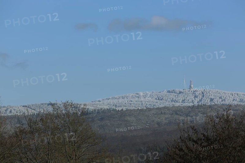 View of Grosser Feldberg with transmission tower in winter