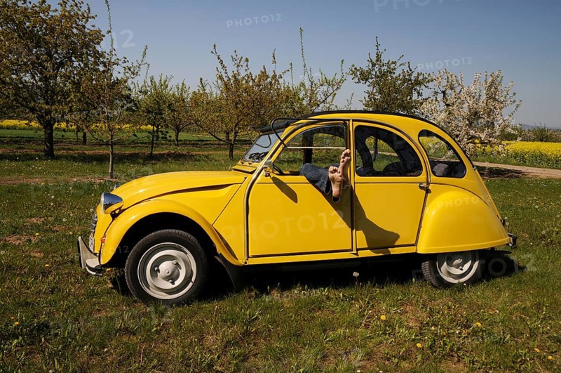 Vintage Citroen 2CV in spring