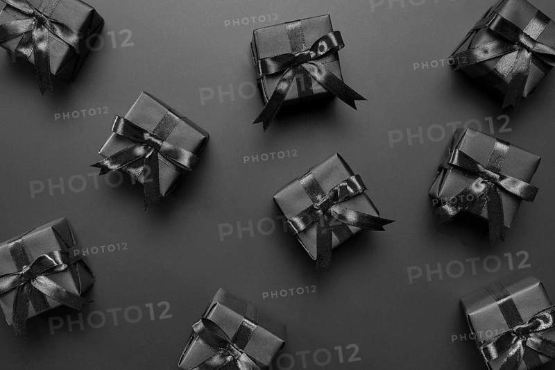 Black gifts arrangement black background