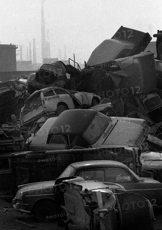 Pile of scrap cars on 25. 2. 1972 in Duisburg