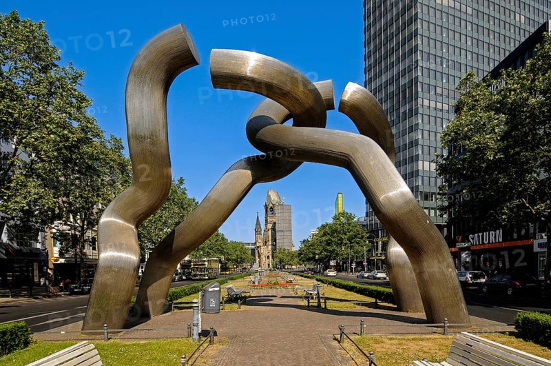 Tauentzienstrasse with Berlin artwork and view of the Kaiser Wilhelm Memorial Church