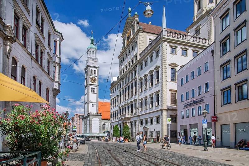 Maximilianstrasse with Perlachturm and City Hall
