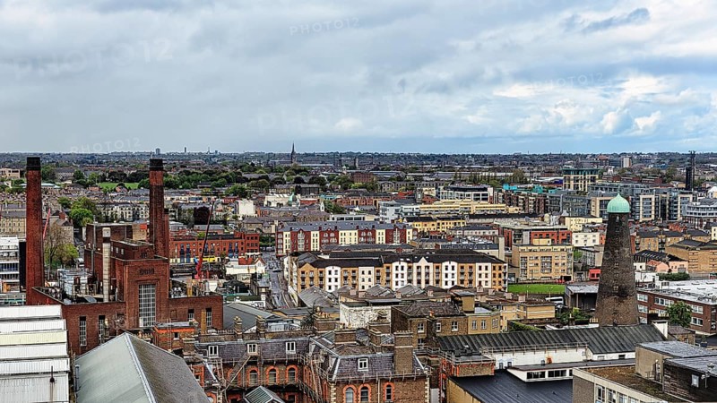 Panoramic view of the city's houses and rooftops from the rooftop bar